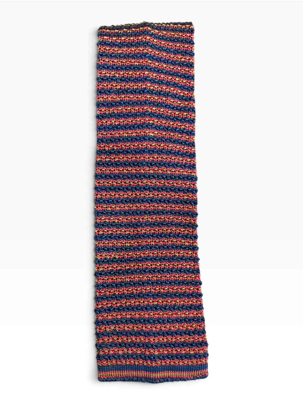 Paul Stuart Silk Knit Tie Made in Italy Navy Red Grey Striped Square End